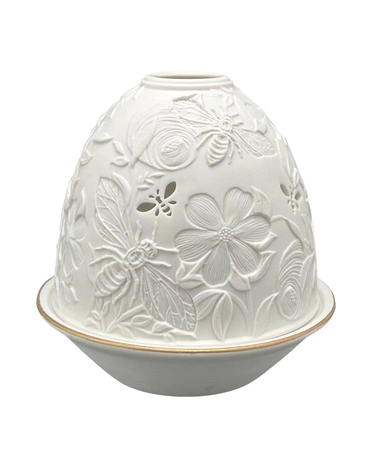 Porcelain Tea Light Holder - Bees Flora