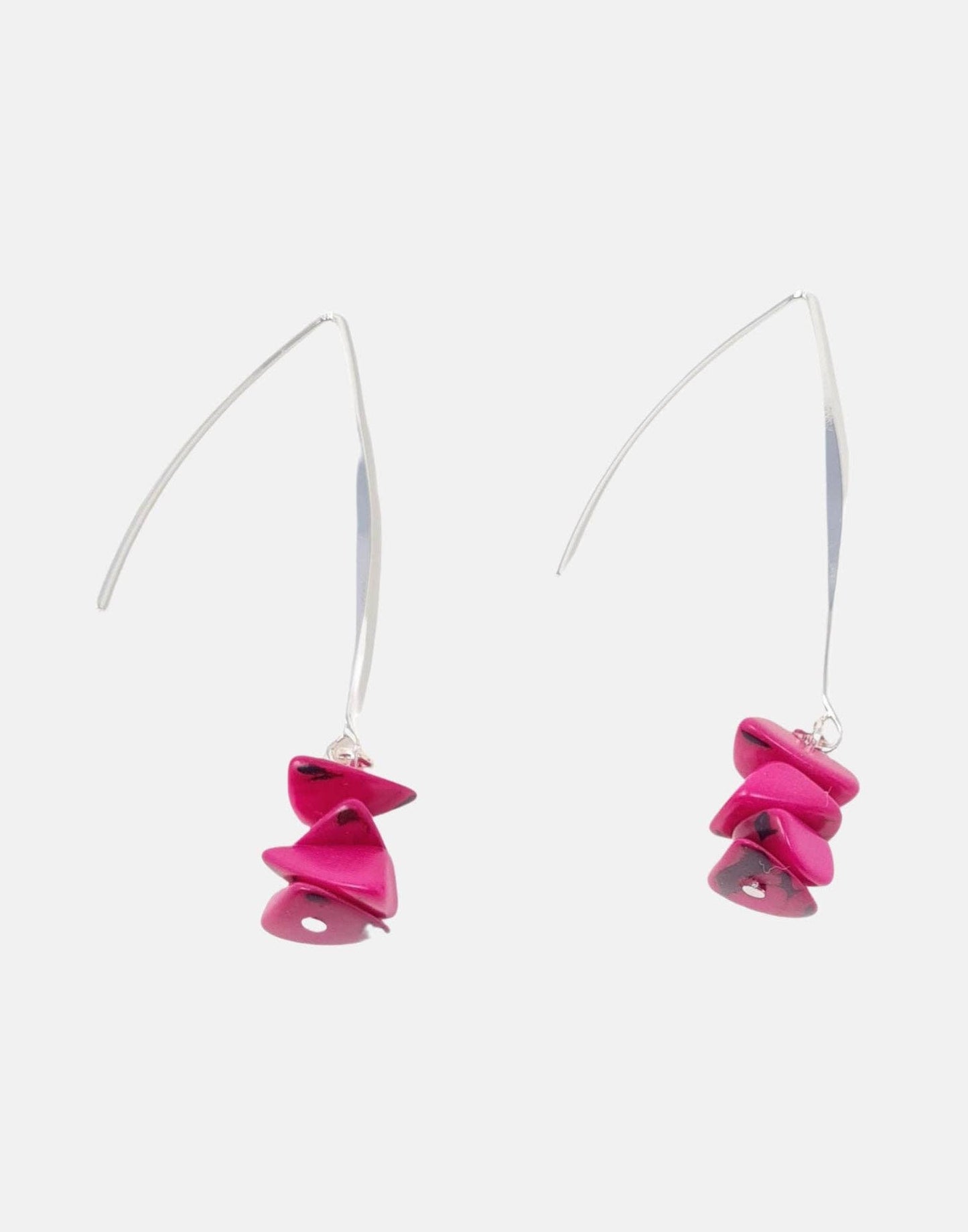 Pretty Pink Eco-Jewellery - Tagua Shavings Drop Earrings: Pink