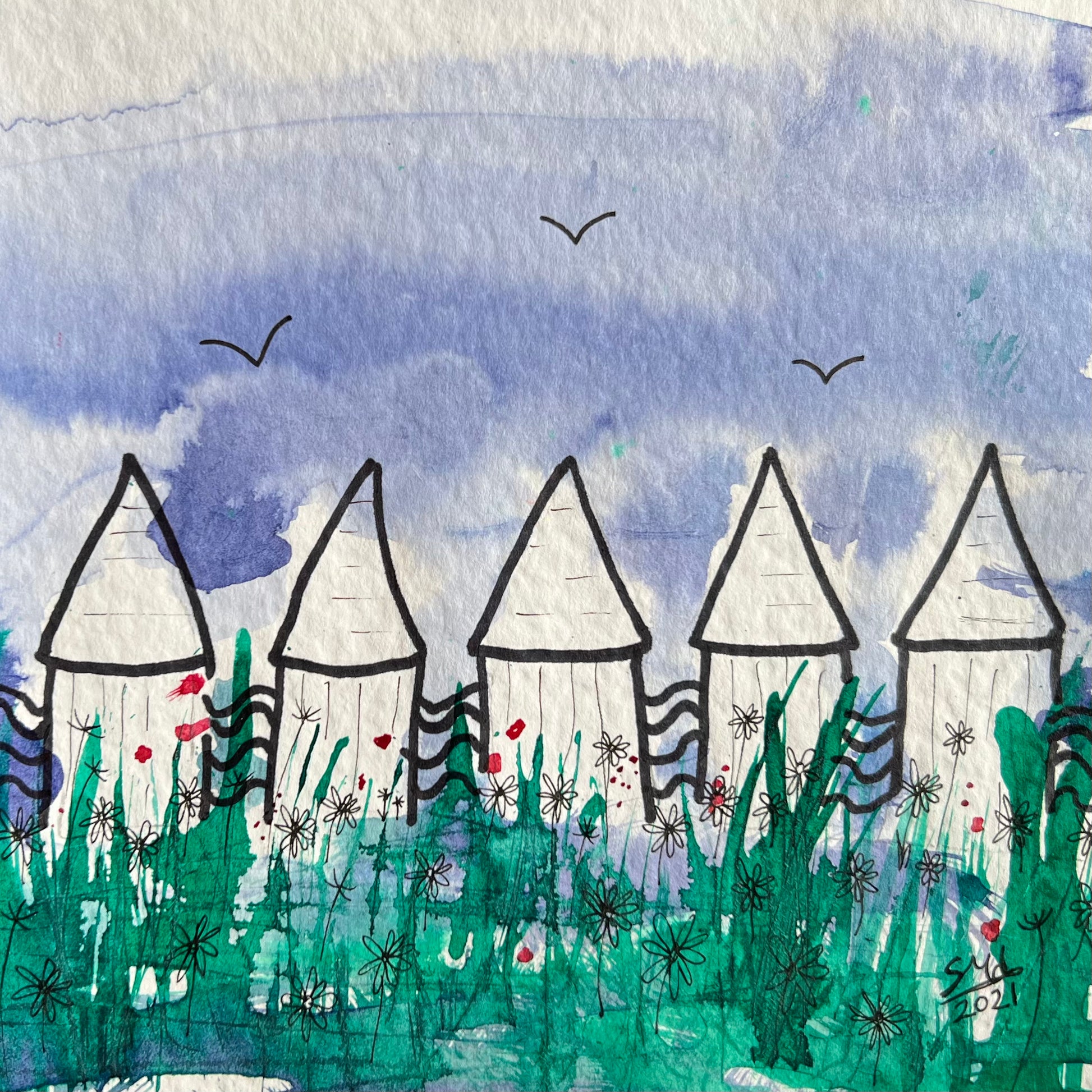 Beach Hut Waves - Gigglewick Gallery