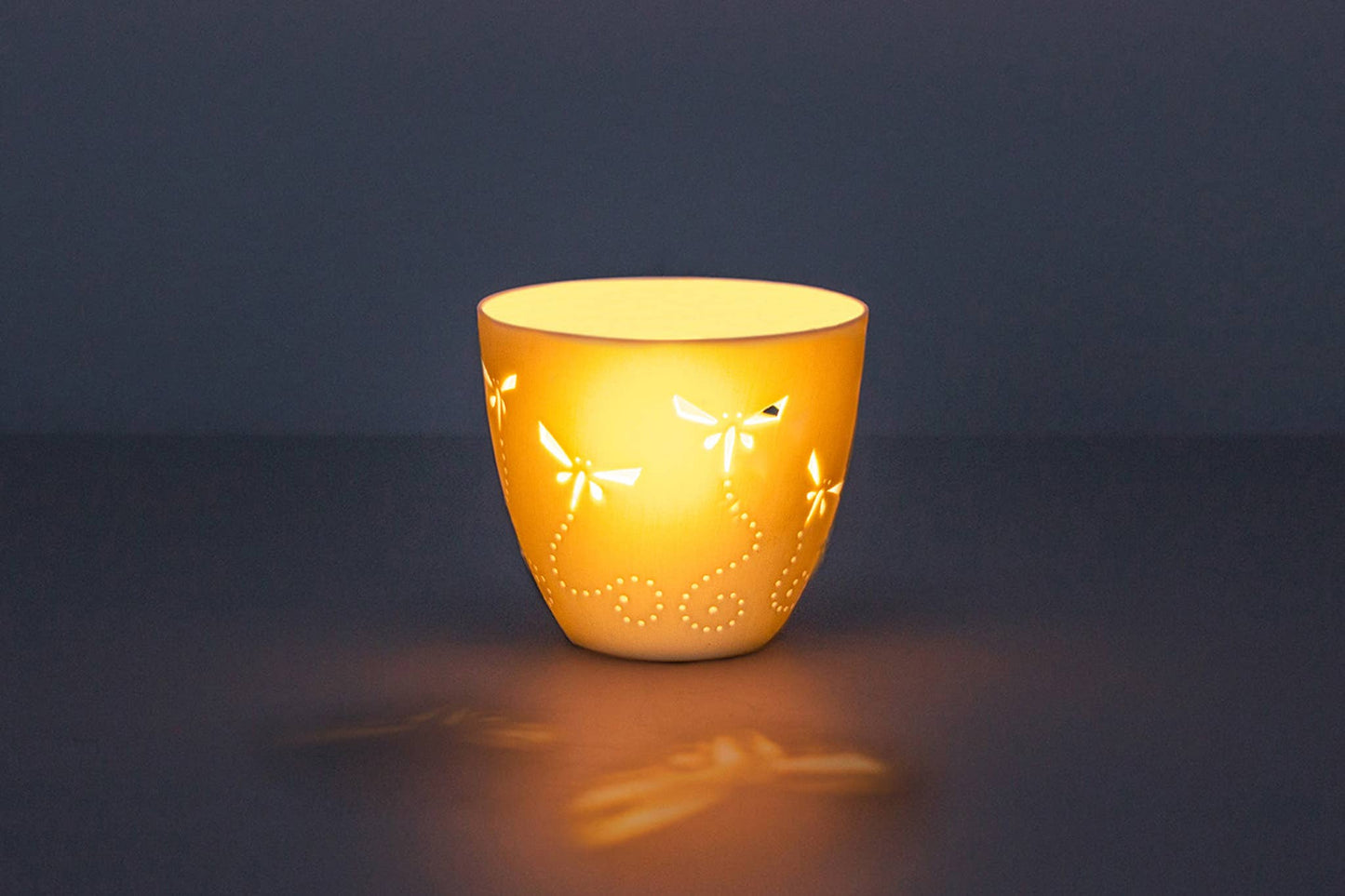 Porcelain Tea Light Holder - Dragonflies Flora