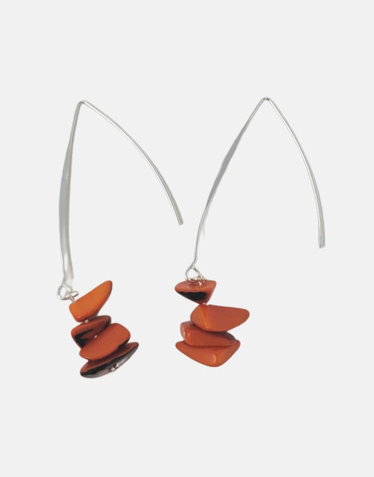 Pretty Pink Eco-Jewellery - Tagua Shavings Drop Earrings: Orange