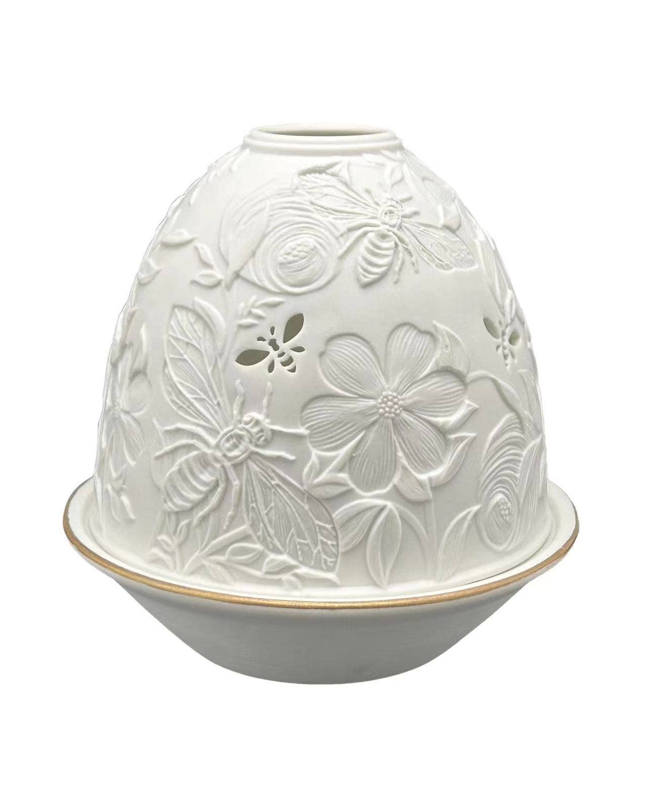 Porcelain Tea Light Holder - Bees Flora