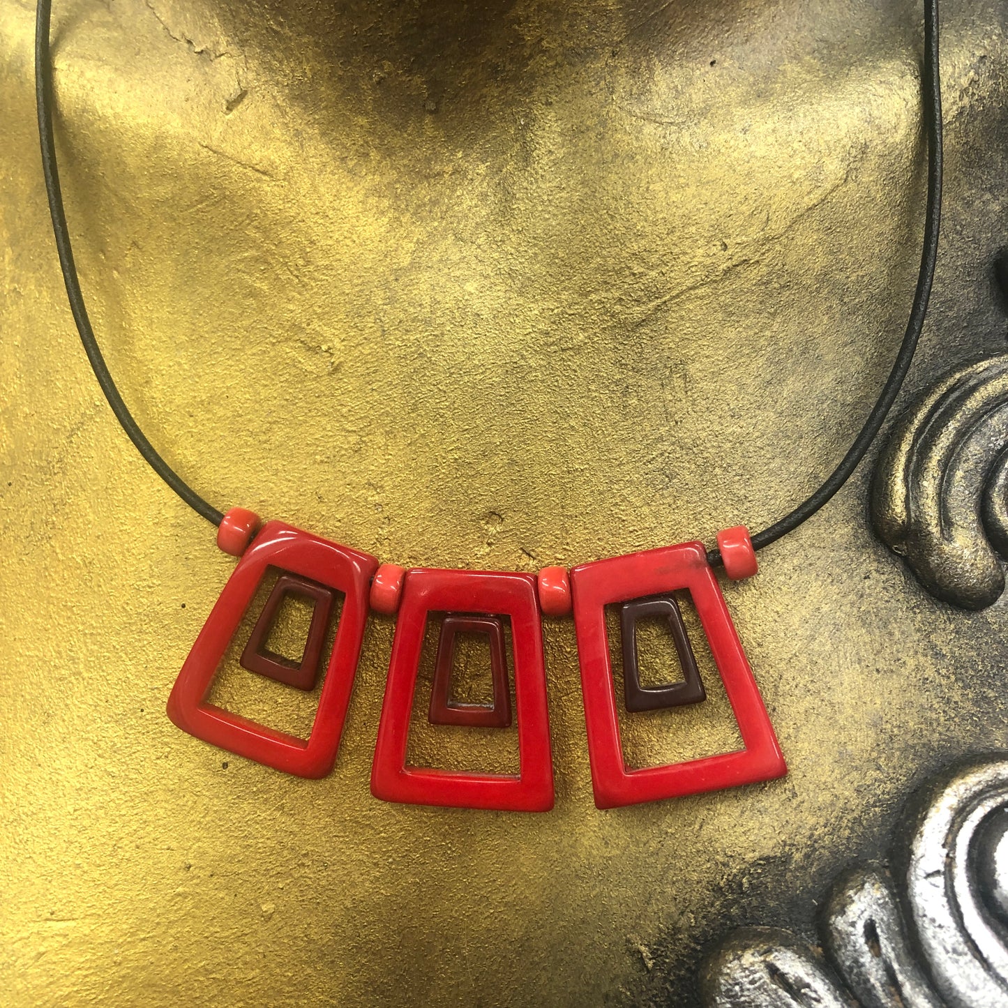 Tagua Red Aztec Necklace