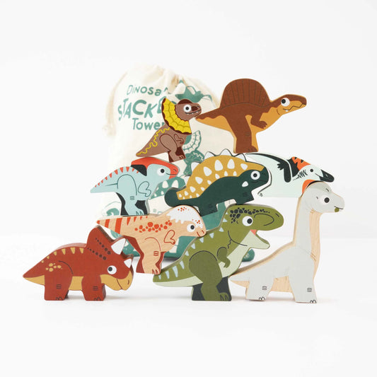 Jurassic Stacking Dinosaur Wooden Toys and Bag