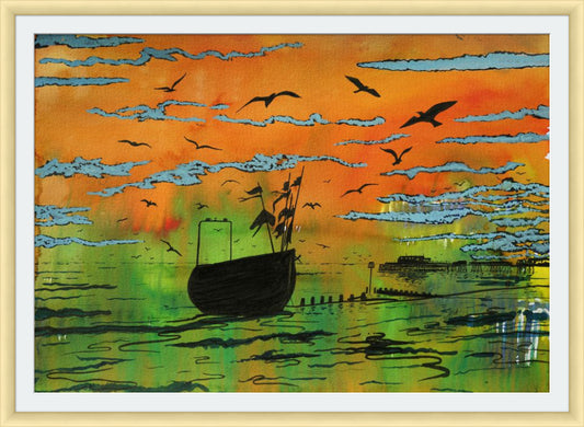 Sunset Catch - Mount - Aluminium Frosted Gold Frame 23mm - 88cm x 64cm