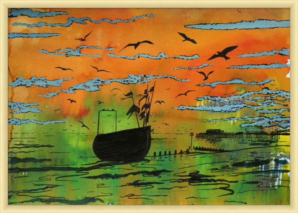 Sunset Catch- No Mount - Aluminium Frosted Gold Frame 23 mm - 88cm x 65cm