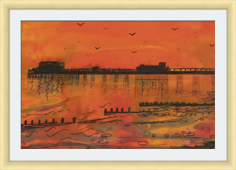 Twilight Pier - Mount - Aluminium Frosted Gold Frame 23mm - 58cm x 42cm