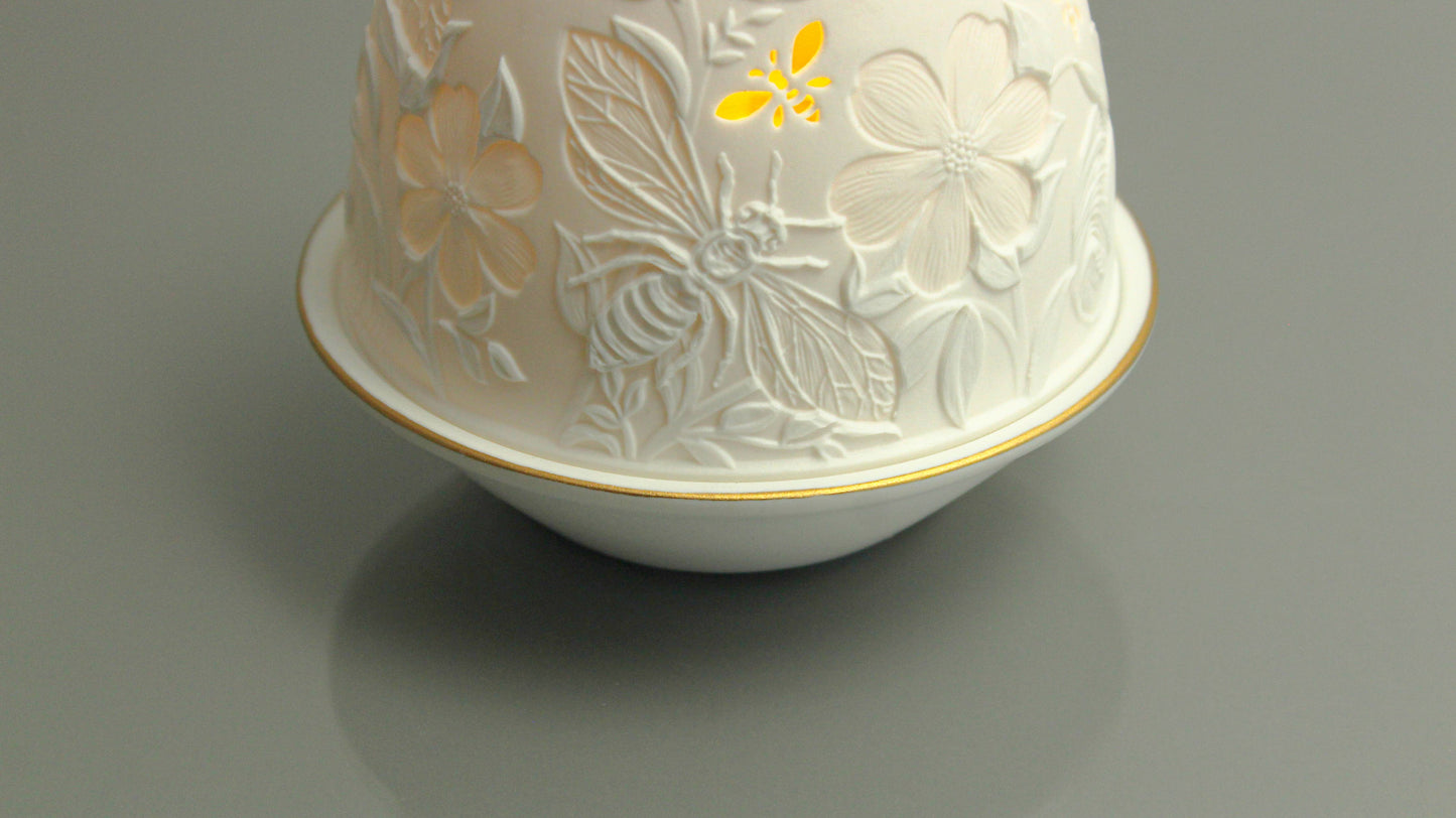 Porcelain Tea Light Holder - Bees Flora