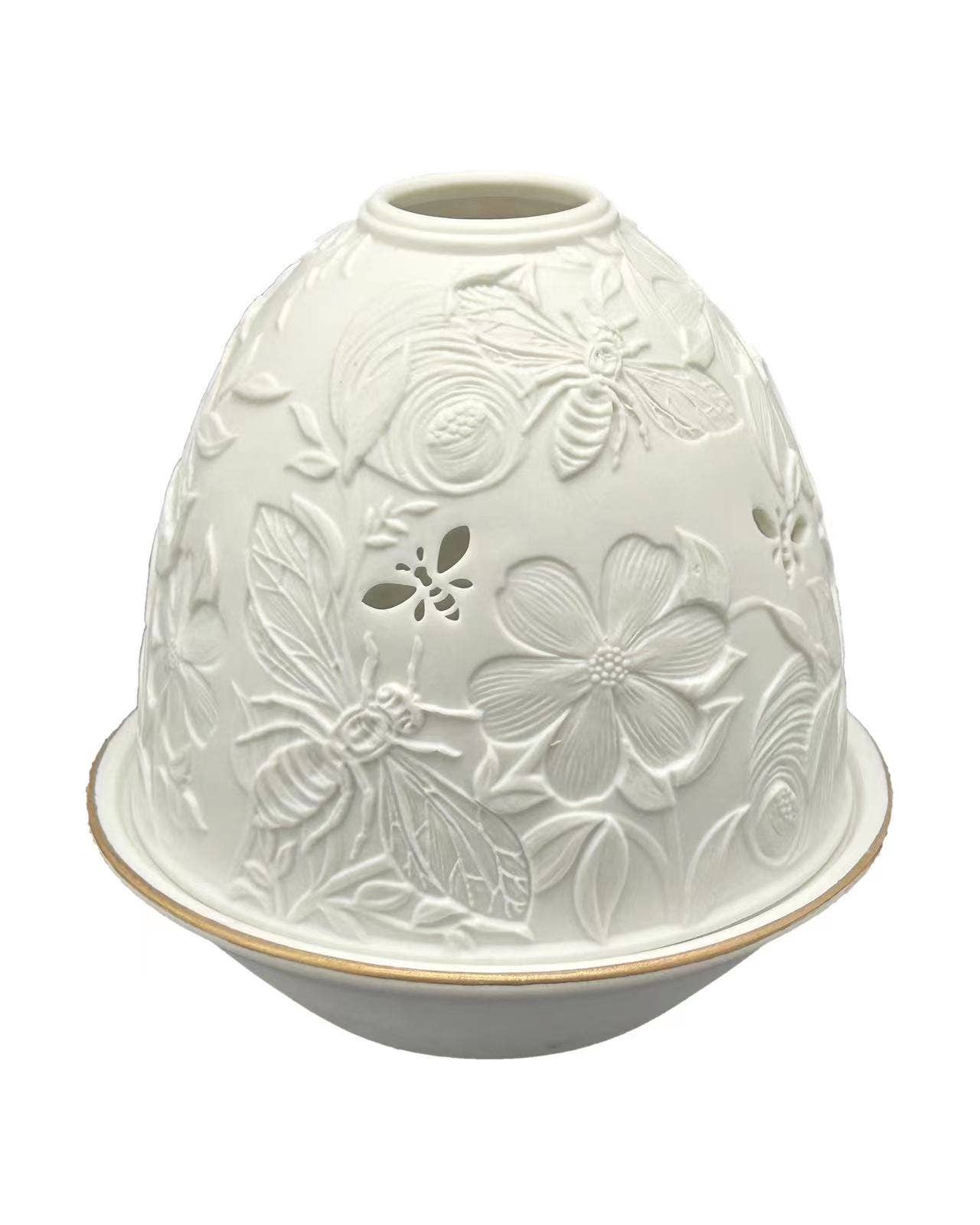 Porcelain Tea Light Holder - Bees Flora