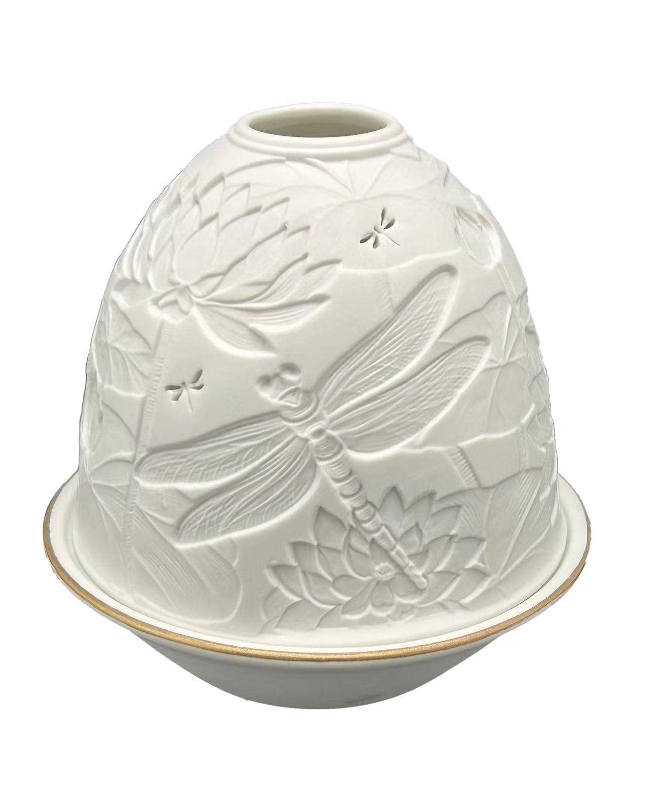 Porcelain Tea Light Holder - Dragonflies Flora