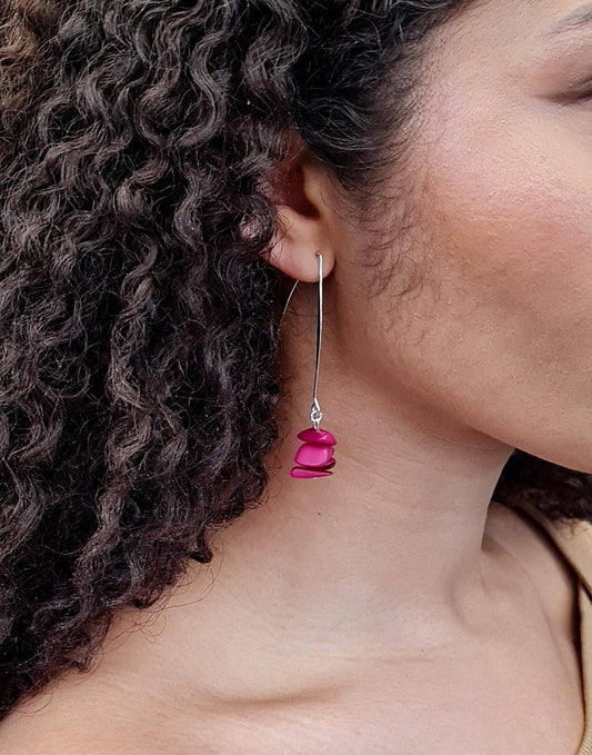 Pretty Pink Eco-Jewellery - Tagua Shavings Drop Earrings: Pink