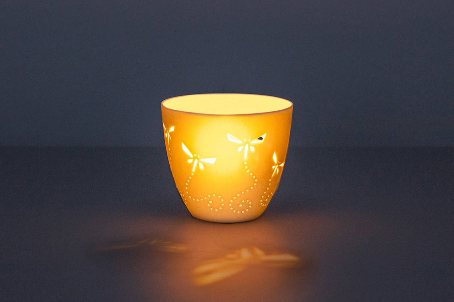 Porcelain Tea Light Holder - Dragonflies Flora