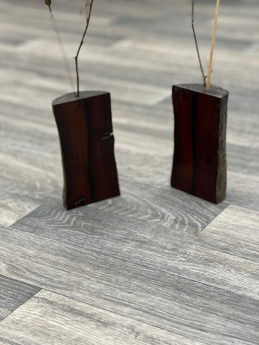 Handcrafted Padauk Driftwood Bud Vases (Pair)
